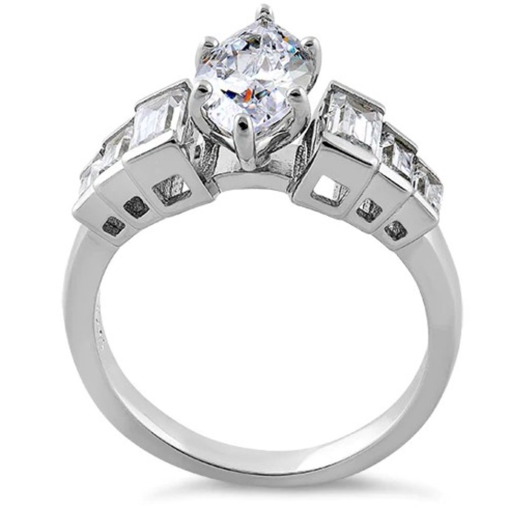925 STERLING SILVER Marquise & Baguette Cubic Zirconia Ring - Picture 16 of 16